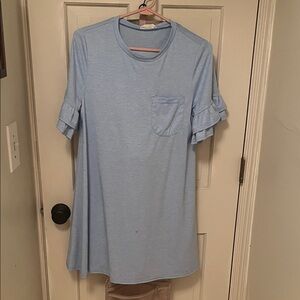 Light Blue Ruffle Sleeve Pocket Dress - Women's